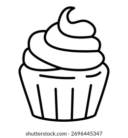 Vector Single Outline Icon - Cupcake con Crema