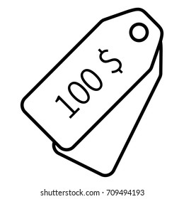 Vector Single Outline Icon - Price Tag with Price