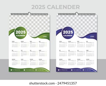 Vector de una sola página colorida Plantilla de diseño de calendario de pared de agencia de viajes. Diseño de Plantilla de Calendario 2025,. Diseño de calendario de pared de una página para 2025. Vector de calendario de pared para empresas