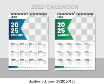 Vector single page colorful wall calendar design template. 2025 Calendar Template Design,. One page wall calendar design for 2025. Wall calendar vector for corporate.