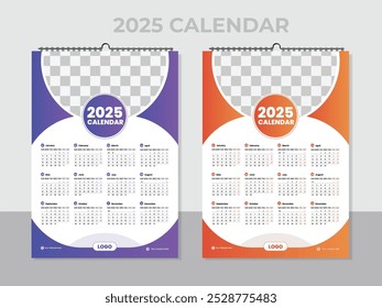 Vektor Einzelseite bunte Wand Kalender Design Vorlage. Entwurf von Kalendervorlagen 2025. Eine Seite Wandkalender Design für 2025. Wandkalender für Unternehmen.