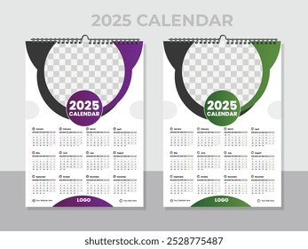 Vector single page colorful wall calendar design template. 2025 Calendar Template Design,. One page wall calendar design for 2025. Wall calendar vector for corporate.