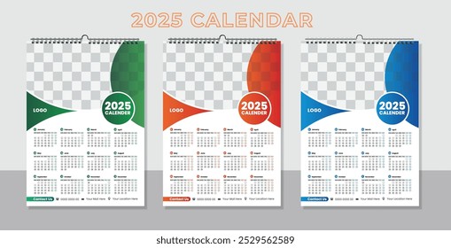 Vector single page colorful wall calendar design template. 2025 Calendar Template Design,. One page wall calendar design for 2025. Wall calendar vector for corporate.