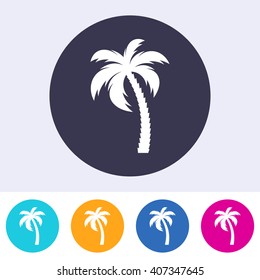 Vector single palm tree icon on colorful buttons