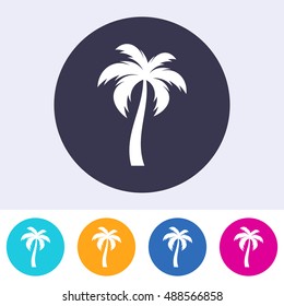 Vector single palm tree icon on colorful buttons