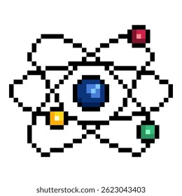 Ícone atomy da arte de pixel único do vetor no plano de fundo branco isolado