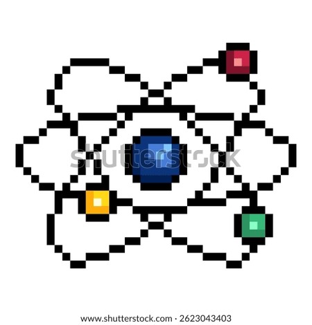Vector Single Pixel Art Atomy Icon on Isolated White Background