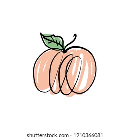 Vector single pumpkin line sketch, hand drawn illustration. Logo, label element