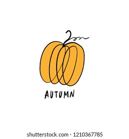 Vector single pumpkin line sketch, hand drawn illustration. Logo, label element. Orange color