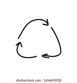 Einmaliges Recyclingzeichen der Vektorillustration. Ökologische Illustration doodle schwarze Linie auf weißem, isoliertem Hintergrund. Design für soziale Medien, Web, Karten, Textilien, Packpapier, Verpackung, Drucke, Färbung.