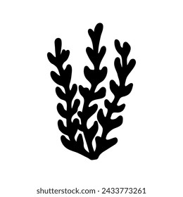 Vector single seaweed silhouette. Doodle illustrations. Hand drawn, not AI