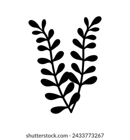 Vector single seaweed silhouette. Doodle illustrations. Hand drawn, not AI