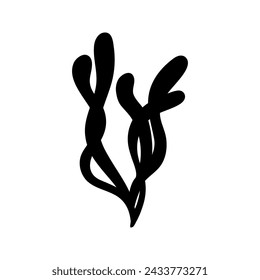 Vector single seaweed silhouette. Doodle illustrations. Hand drawn, not AI