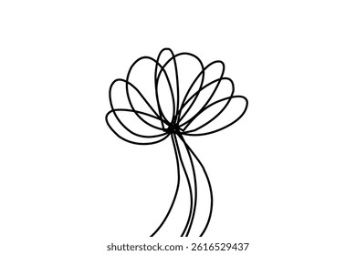Vector of single simple continuous line flower. Lotus shaped flower made from single simple line. Flowers One Line Illustration for Minimalist Design.