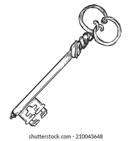 Vector Single Sketch  Antique Key