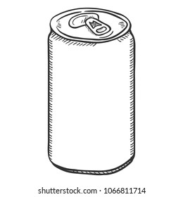 Vector Single Sketch Blank Beer Can on Isolated White Background
