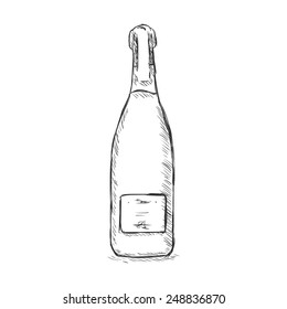 Vector Single Sketch Bottle of Champagne