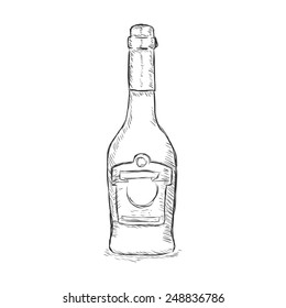 Vector Single Sketch Bottle  of Cognac