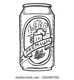 Vector Single Sketch Can of Premium Beer
