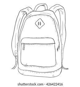 Vector Single Sketch Casual Backpack. Isolated Background.