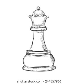 Vector Single Sketch Chess Figure - Queen