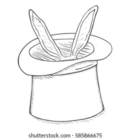 Vector Single SKetch Cylinder Hat on White Background