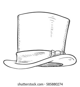 Vector Single SKetch Cylinder Hat on White Background