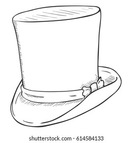 Vector Single SKetch Cylinder Hat on White Background