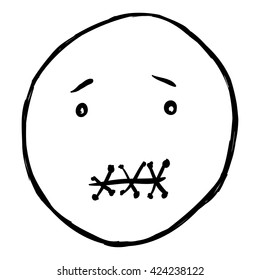 Vector Single Sketch Emoticon - Keeping Silence Smiley