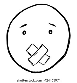 Vector Single Sketch Emoticon - Keeping Silence Smiley