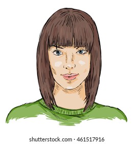 Vector Single Sketch Female Face. Women Hairstyle.