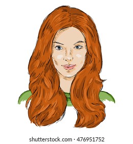Vector Single Sketch Female Face. Women Hairstyle.