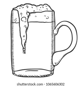 Vector Single Sketch Glass of Beer with Foam