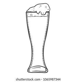 Vector Single Sketch Glass of Beer with Foam