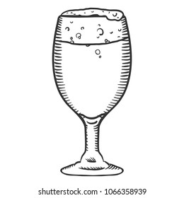 Vector Single Sketch Glass Of Beer With Foam