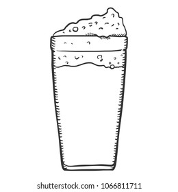 Vector Single Sketch Glass of Beer with Foam