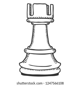 Vector Single Sketch Illustration - Chess Rook Figure