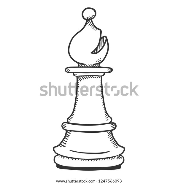 Vector Single Sketch Illustration Chess Bishop Stock Vector (Royalty ...