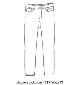 Vector Single Sketch Illustration - Denim Jeans on White Background