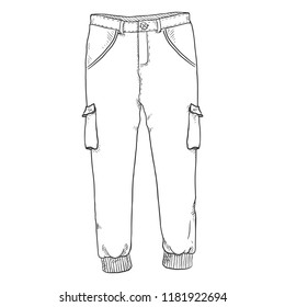 Vector Single Sketch Illustration - Jogger Pants on White Background