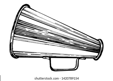 Vector single sketch illustration - Loudspeaker on isolated white background. Doodle style megaphone, announcement icon.