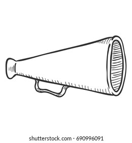 Vector Single Sketch Illustration - Loudspeaker on Isolated White Background. Megaphone Outline Icon.