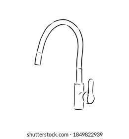 Vector Single Sketch Kitchen Faucet, kitchen faucet, vector sketch illustration