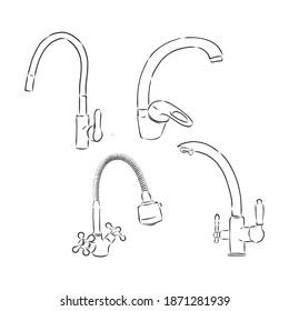 Vector Single Sketch Kitchen Faucet. kitchen faucet vector sketch illustration