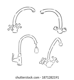 Vector Single Sketch Kitchen Faucet. kitchen faucet vector sketch illustration