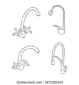 Vector Single Sketch Kitchen Faucet. kitchen faucet vector sketch illustration
