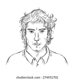 Vector Single Sketch Male Face. Men Hairstyle