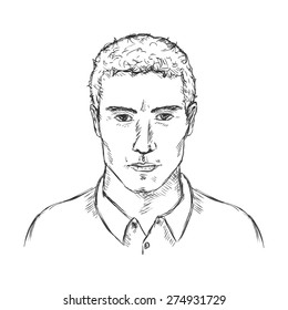 Vector Single Sketch Male Face. Men Hairstyle