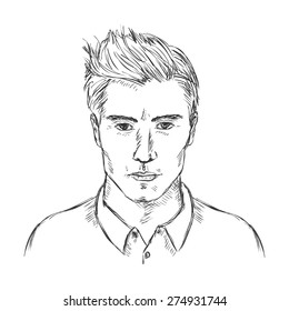 Vector Single Sketch Male Face. Men Hairstyle