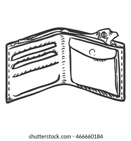 Vector Single Sketch Open Wallet